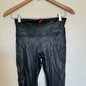 SPANX Black Faux Leather Shapewear Leggings size medium
